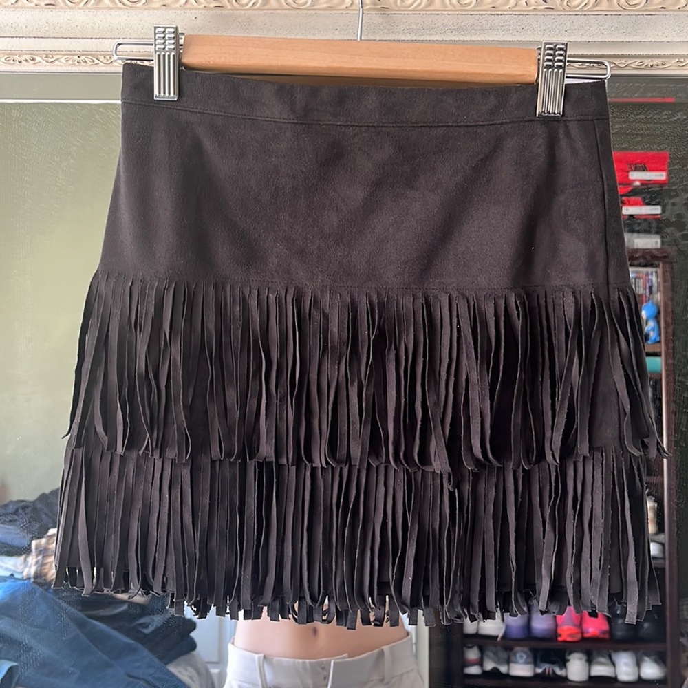 Fringe suede skirt